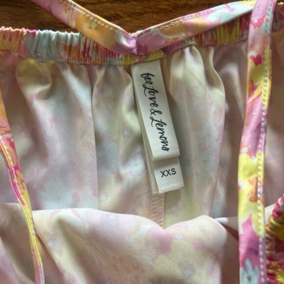 For Love & Lemons Pink Punch Skirt Set Crop Bra Top Puff Floral XXS Pastel sheer - Picture 4 of 7